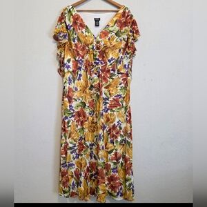 NWT MSK Floral Midi Dress Ruffle Flutter Sleeve Resort Fairy Cottage Size 22W